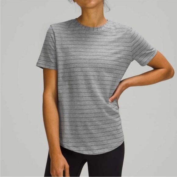 lululemon athletica Tops - Lululemon Love Crew Gray Stripe Tee | 10/12